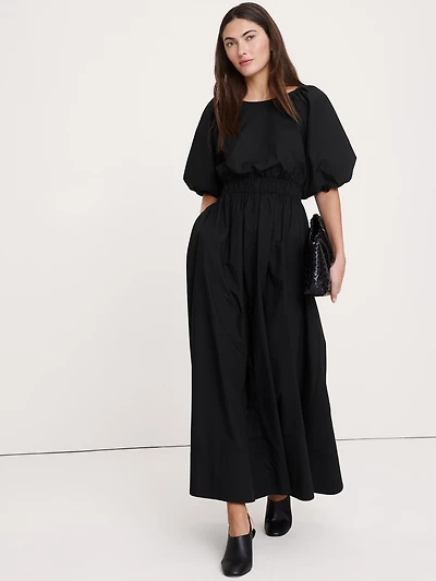 Cotton Poplin Puff-Sleeve Maxi Dress