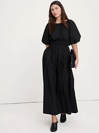 Cotton Poplin Puff-Sleeve Maxi Dress