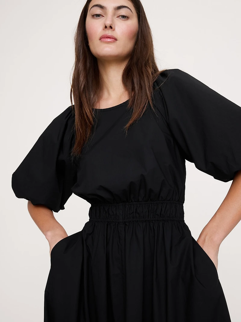 Cotton Poplin Puff-Sleeve Maxi Dress