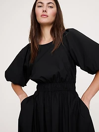 Cotton Poplin Puff-Sleeve Maxi Dress