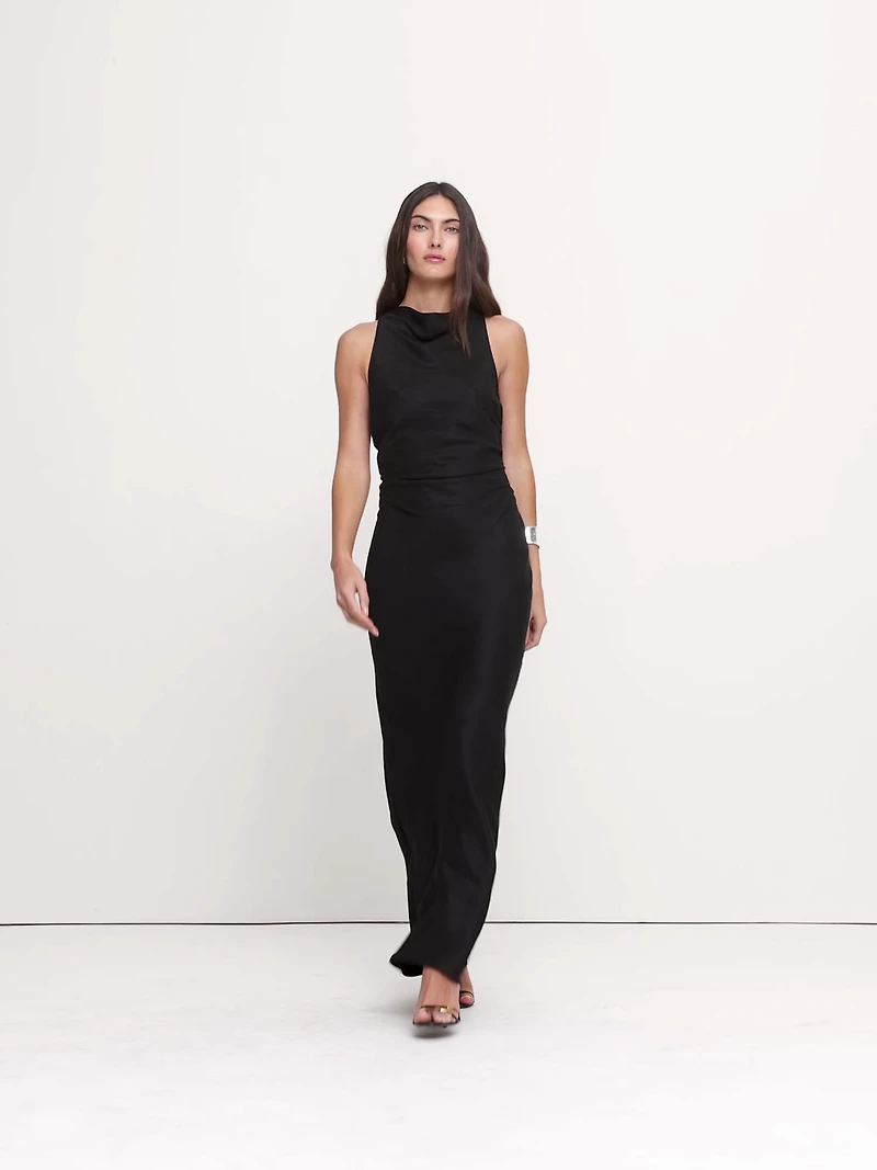 Viscose-Linen Cowl-Neck Dress