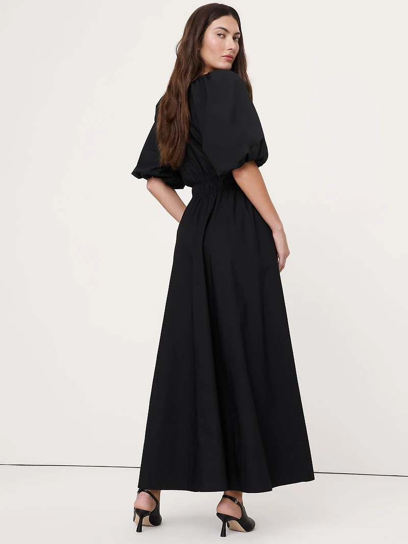 Cotton Poplin Puff-Sleeve Maxi Dress