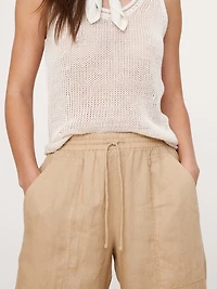 Barrel-Leg Linen Pull-On Pant