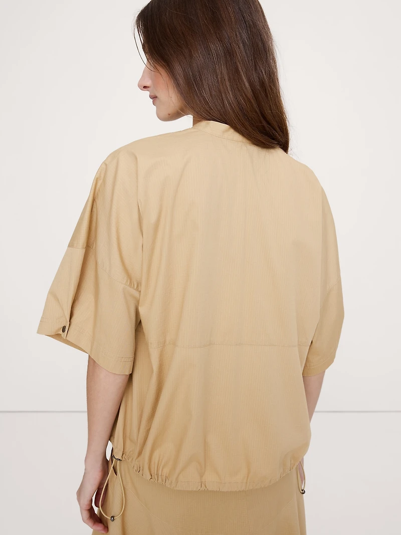 Stretch-Cotton Puff-Sleeve Top