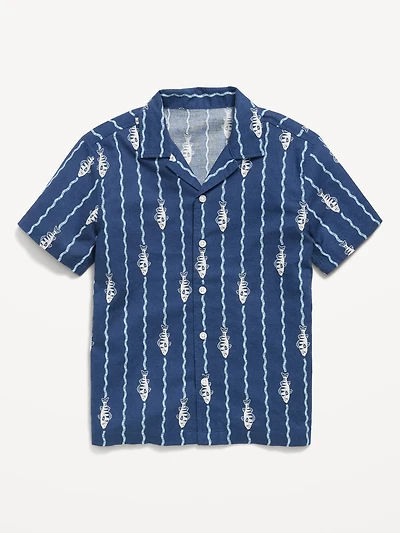 Printed Short-Sleeve Linen-Blend Shirt for Boys