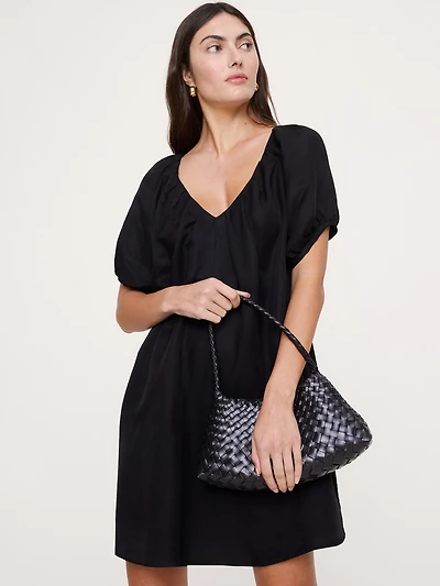 Viscose-Linen Puff-Sleeve Mini Dress