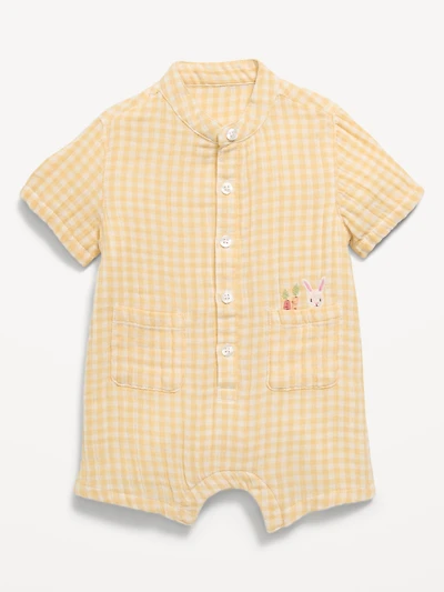 Short-Sleeve Double-Weave One-Piece for Baby