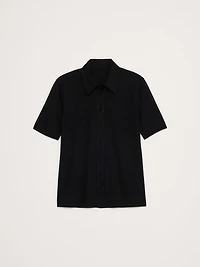 Silky Cotton Short-Sleeve Button-Down Top