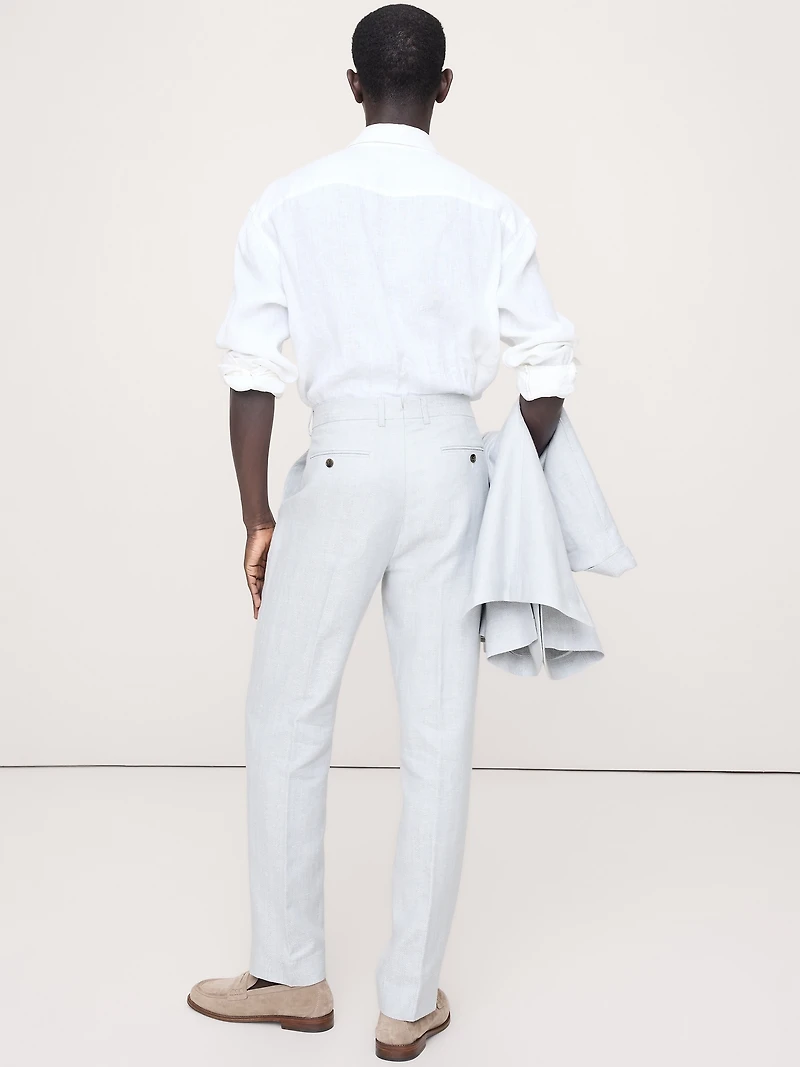 Tailored Slim-Fit Herringbone Linen-Merino Suit Pant