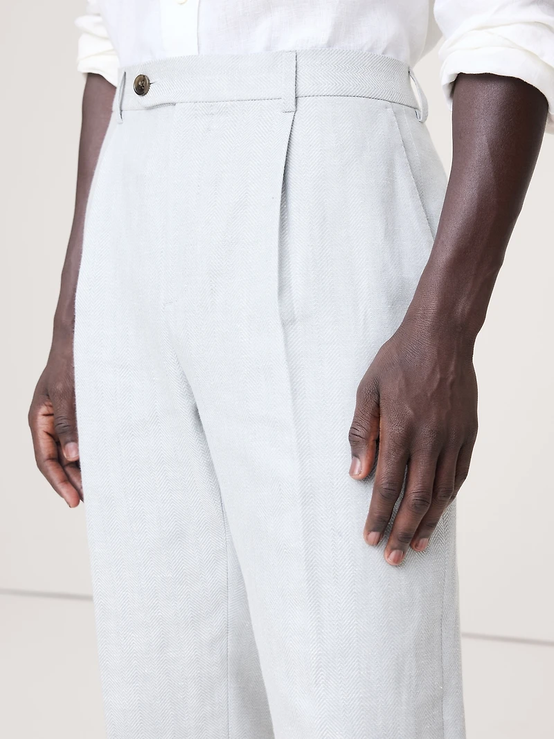 Tailored Slim-Fit Herringbone Linen-Merino Suit Pant
