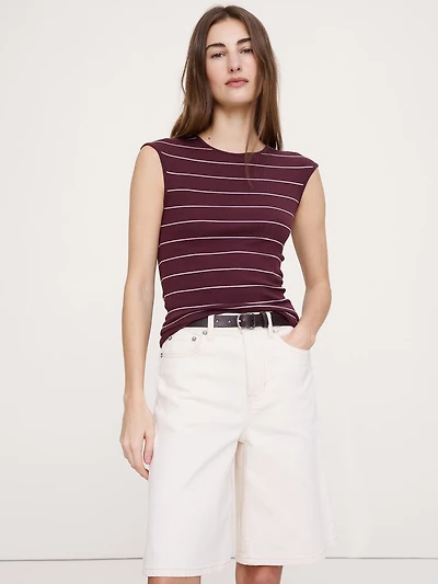 Ribbed Cap-Sleeve T-Shirt