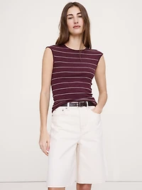 Ribbed Cap-Sleeve T-Shirt