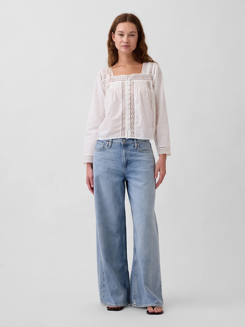 Lace-Trim Square-Neck Top