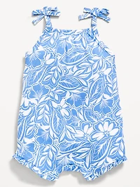 Printed Sleeveless Tie-Strap Romper for Baby