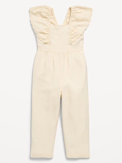 Linen-Blend Ruffled Jumpsuit for Toddler Girls