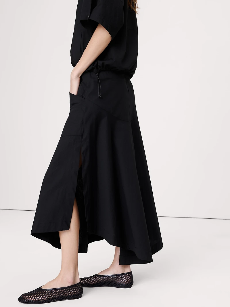 Stretch-Cotton Drop-Waist Maxi Skirt