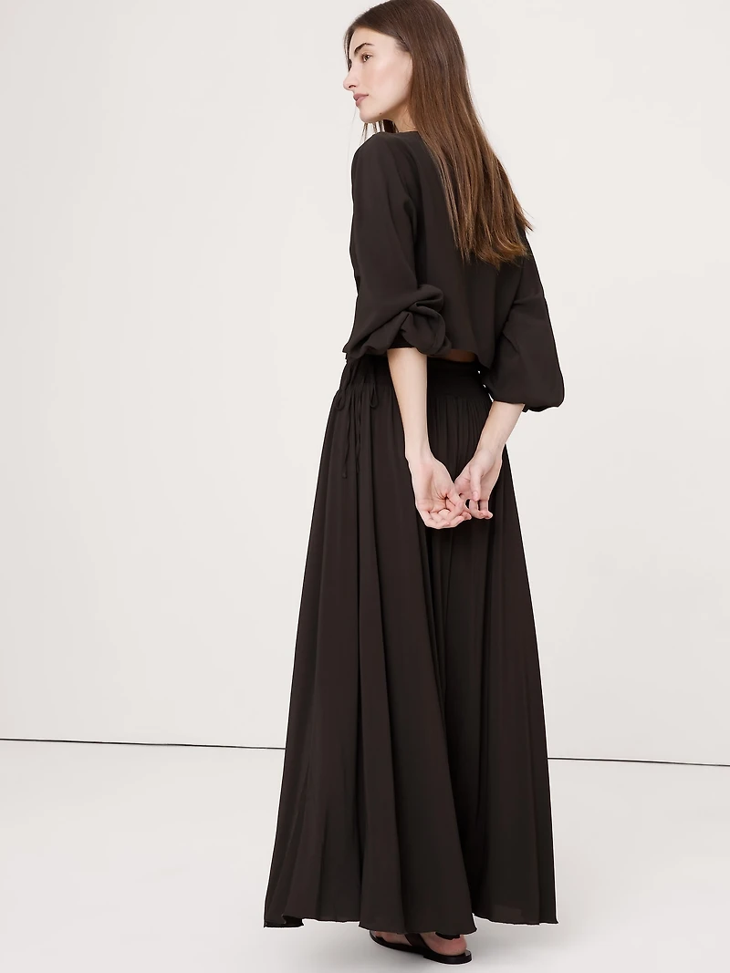 Smocked Georgette Maxi Skirt