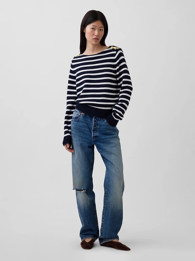 100% Cotton Relaxed Boatneck Sweater