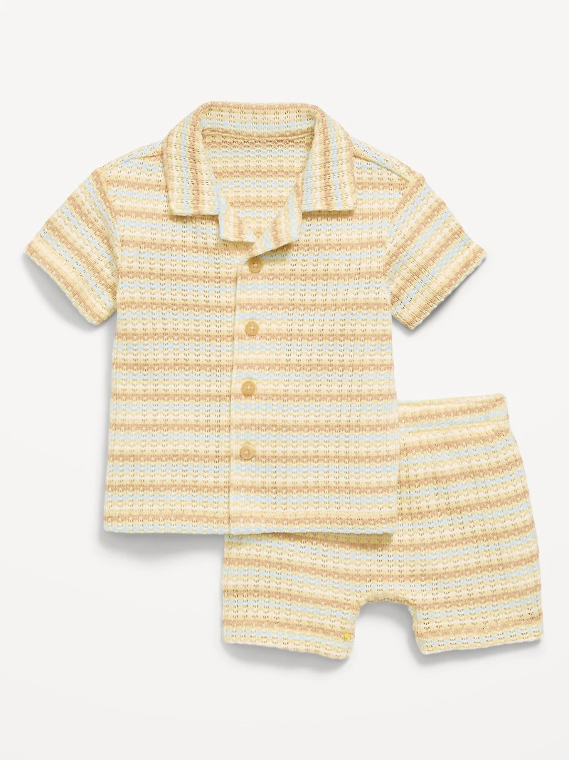 Short-Sleeve Textured Sweater-Knit Shirt and Shorts Set for Baby