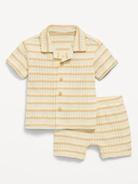 Short-Sleeve Textured Sweater-Knit Shirt and Shorts Set for Baby