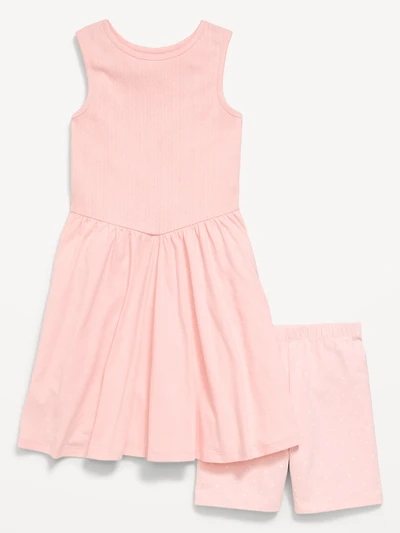 Sleeveless Fit and Flare Dress Biker Shorts Set for Girls