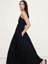 Jersey & Poplin Twist-Front Maxi Dress