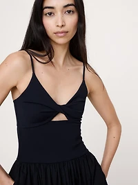 Jersey & Poplin Twist-Front Maxi Dress
