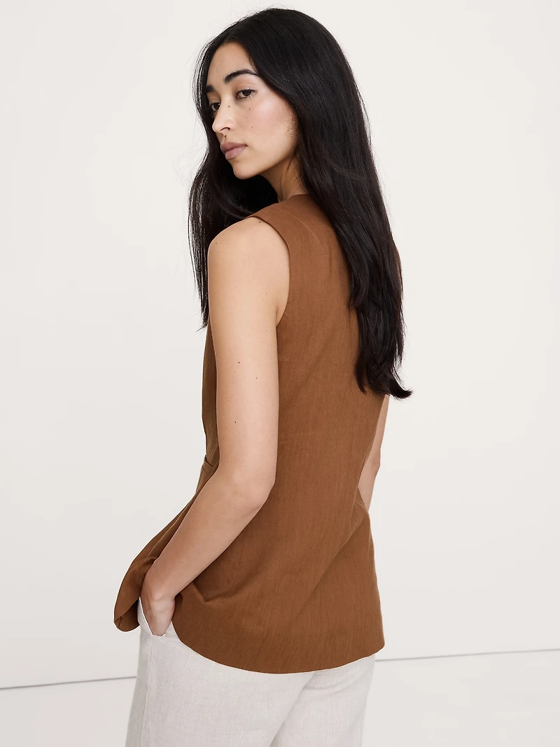 Stretch Linen-Viscose Long Vest