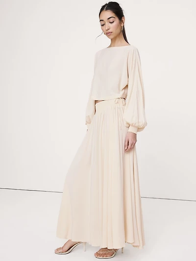 Smocked Georgette Maxi Skirt