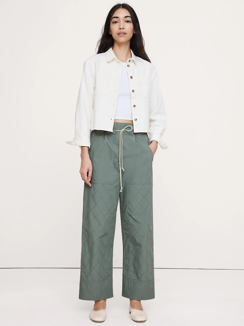 Mid-Rise Cotton Poplin Drawstring Pant