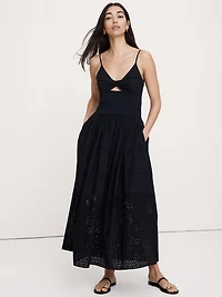 Jersey & Poplin Twist-Front Maxi Dress
