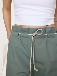 Mid-Rise Cotton Poplin Drawstring Pant