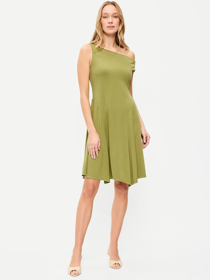 Fit & Flare Asymmetrical Shoulder Mini Dress