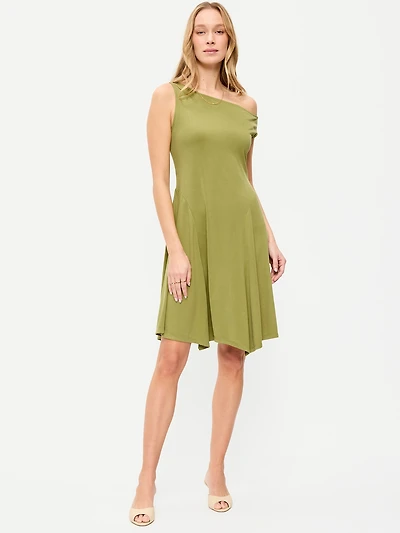 Fit & Flare Asymmetrical Shoulder Mini Dress