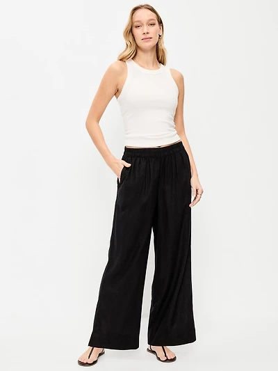 High-Waisted Linen-Blend Wide-Leg Pants