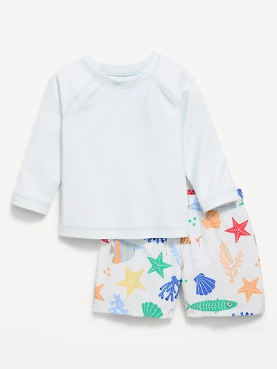 Long-Sleeve Rashguard Swim Top and Trunks Set for Baby