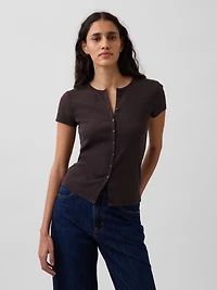 Modern Rib Button-Front Crew T-Shirt