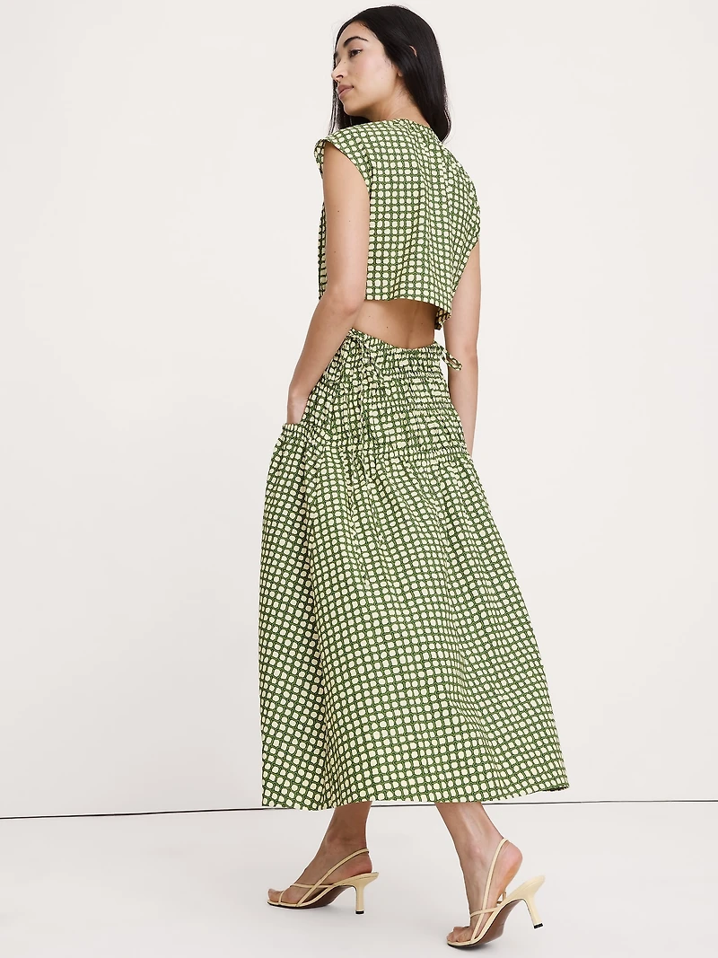 Smocked Cotton Poplin Maxi Dress with Open Back