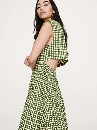 Smocked Cotton Poplin Maxi Dress with Open Back