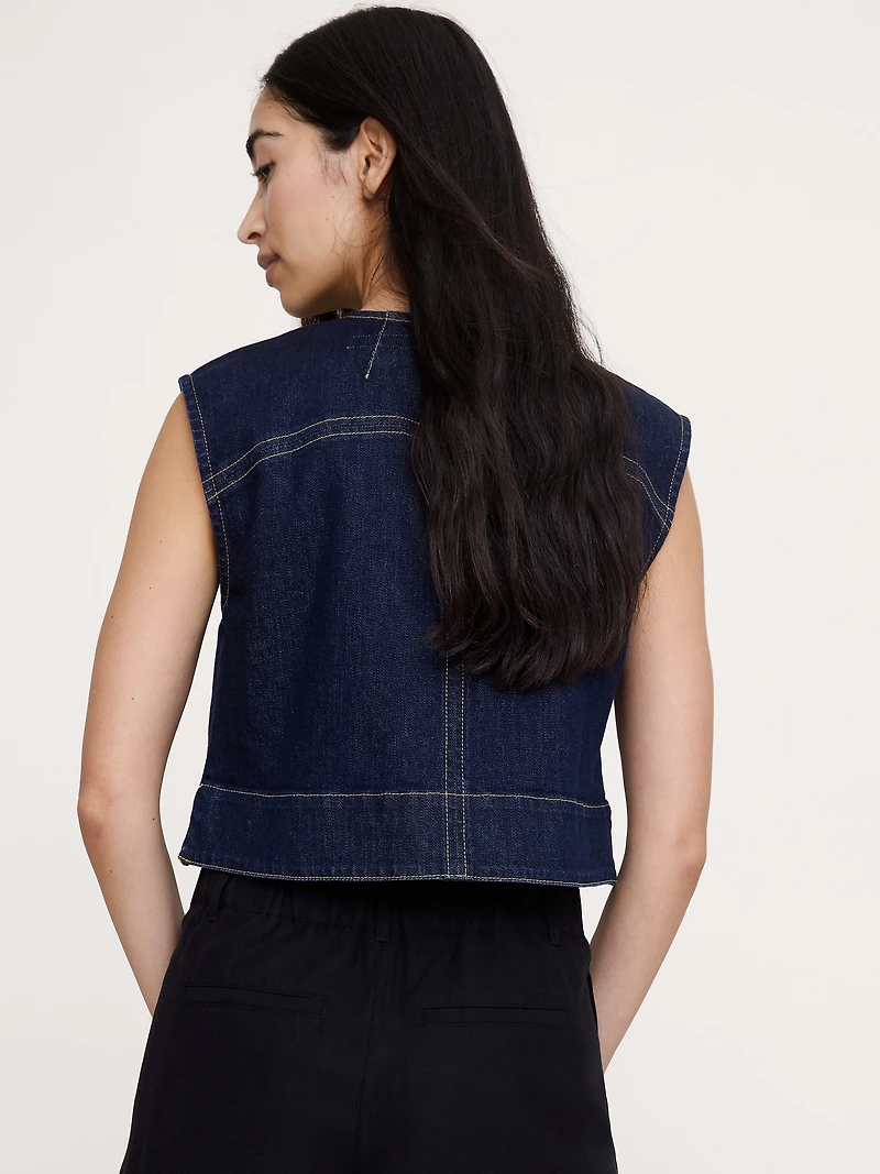 Top-Stitched Denim Top