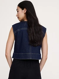 Top-Stitched Denim Top