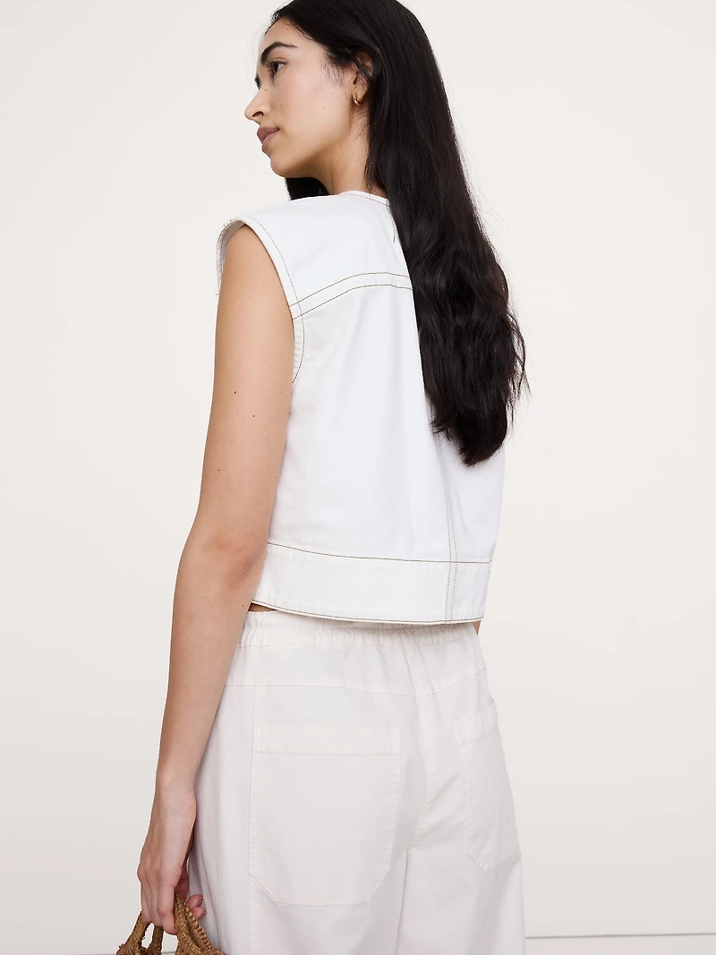 Top-Stitched Denim Top