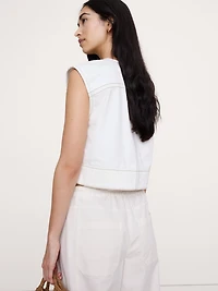 Top-Stitched Denim Top