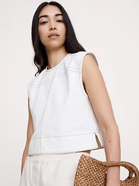 Top-Stitched Denim Top