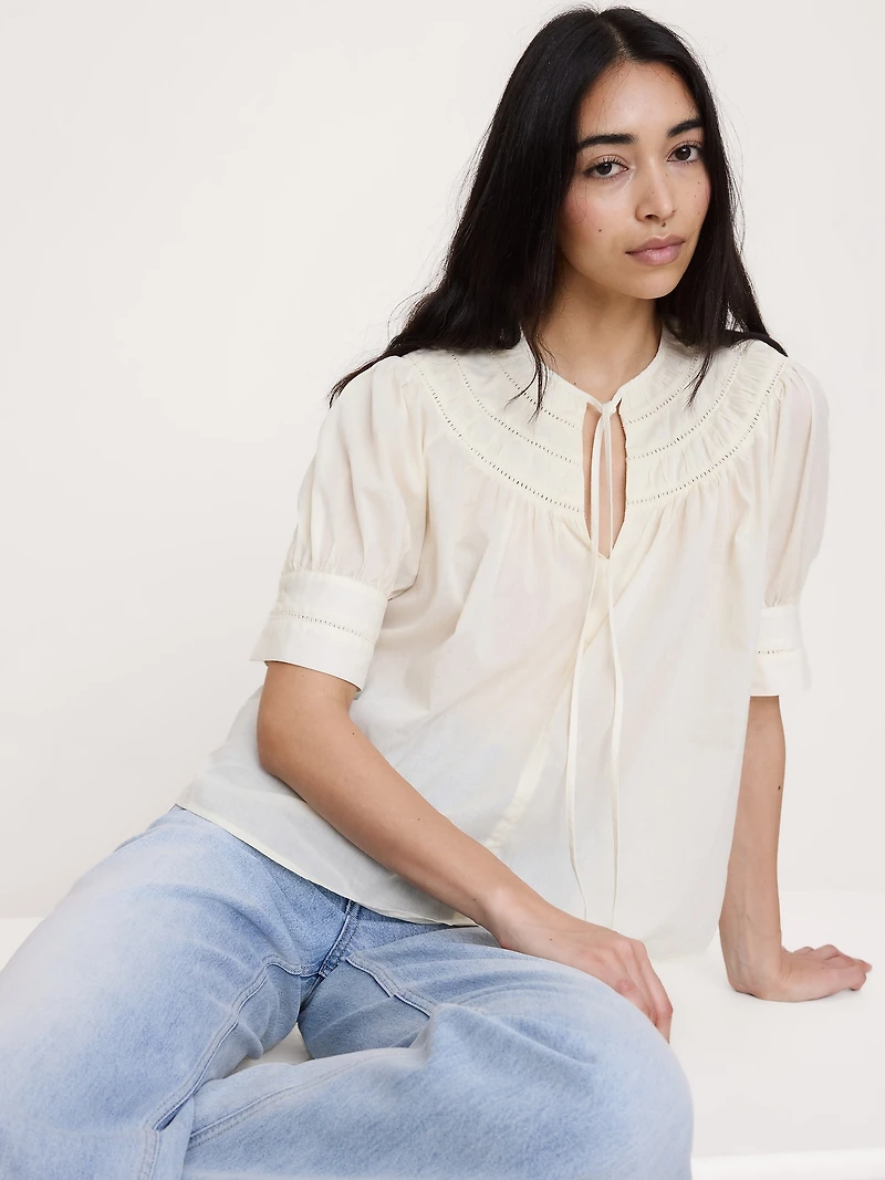 Lightweight Cotton Inset Lace Top