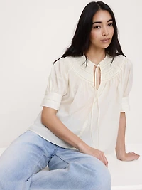 Lightweight Cotton Inset Lace Top