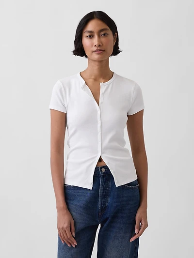 Modern Rib Button-Front Crew T-Shirt