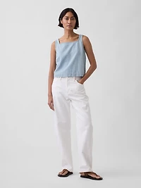 UltraSoft Denim Stripe Crop Shell Tank Top