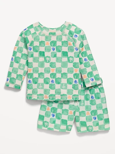 Long-Sleeve Rashguard Swim Top and Trunks Set for Baby