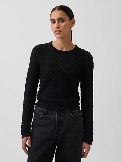 100% Cotton Pointelle Crop Sweater
